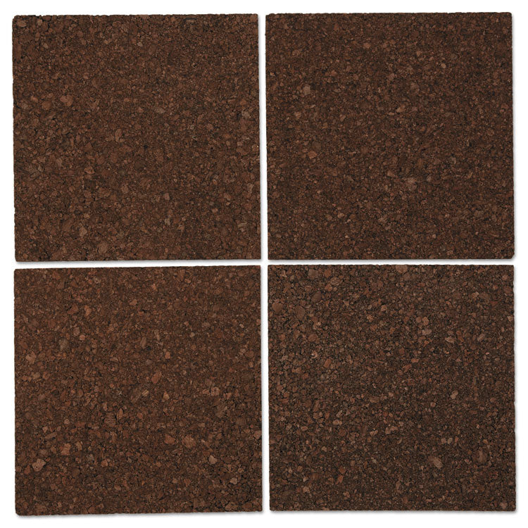 Cork Tile Panels, Authentic Natural Cork Surface, 12" x 0.38" x 12", Dark Brown, 4/Pack