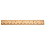 Flat Wood Ruler W/double Metal Edge, Standard, 12" Long, Clear Lacquer Finish
