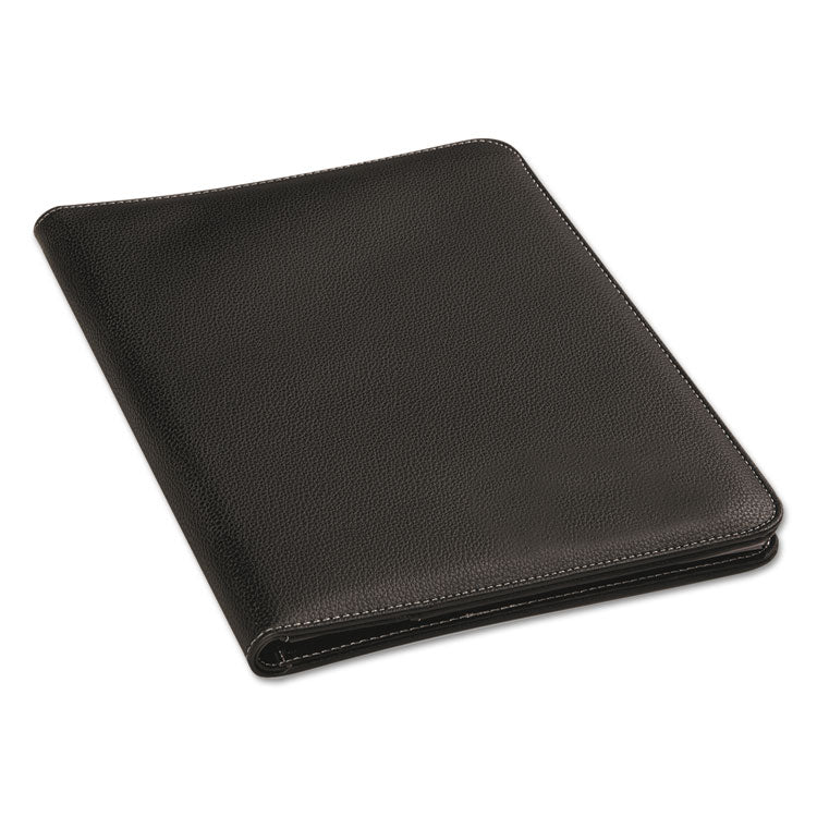 Leather-Look Pad Folio, Inside Flap Pocket W/card Holder, Black