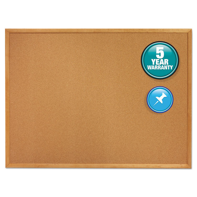 Classic Series Cork Bulletin Board, 24" x 18", Tan Surface, Oak Finished Fiberboard (MDF) Frame
