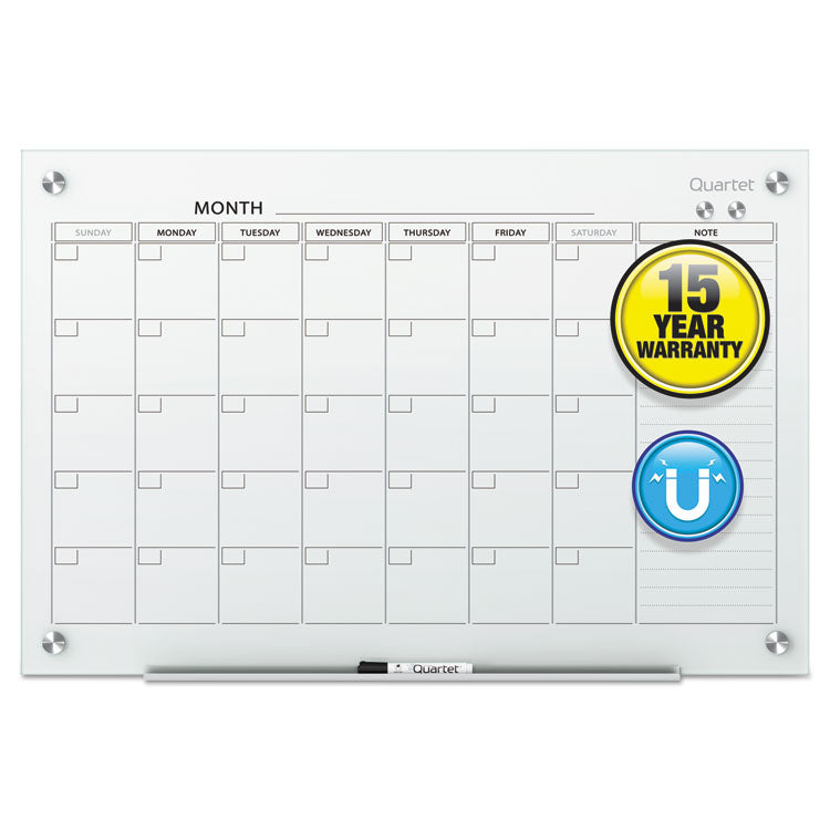 Infinity Magnetic Glass Calendar Board, Monthly Planning/Scheduling, 48" x 36", White Surface