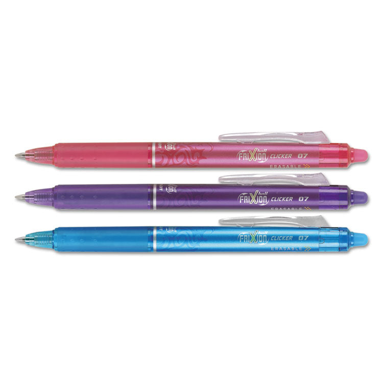 FriXion Clicker Erasable Gel Pen, Retractable, Fine 0.7 mm, Assorted Ink and Barrel Colors, 3/Pack