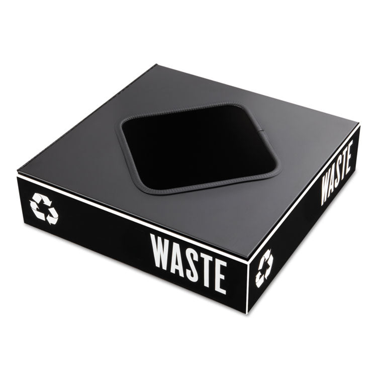 Public Square Recycling Container Lid, Square Opening, 15.25w x 15.25d x 2h, Black