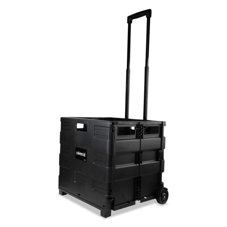 Collapsible Mobile Storage Crate, Plastic, 18.25 x 15 x 18.25 to 39.37, Black