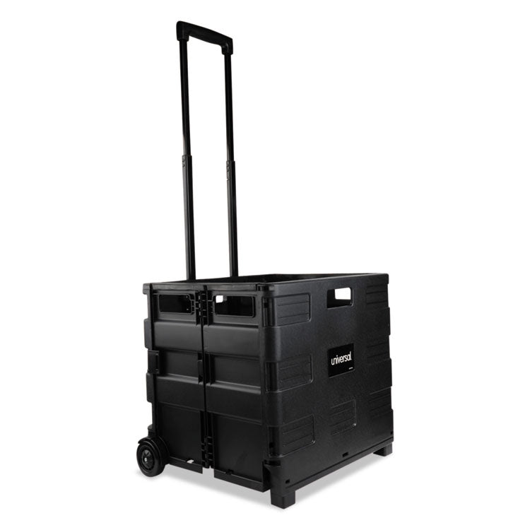 Collapsible Mobile Storage Crate, Plastic, 18.25 x 15 x 18.25 to 39.37, Black