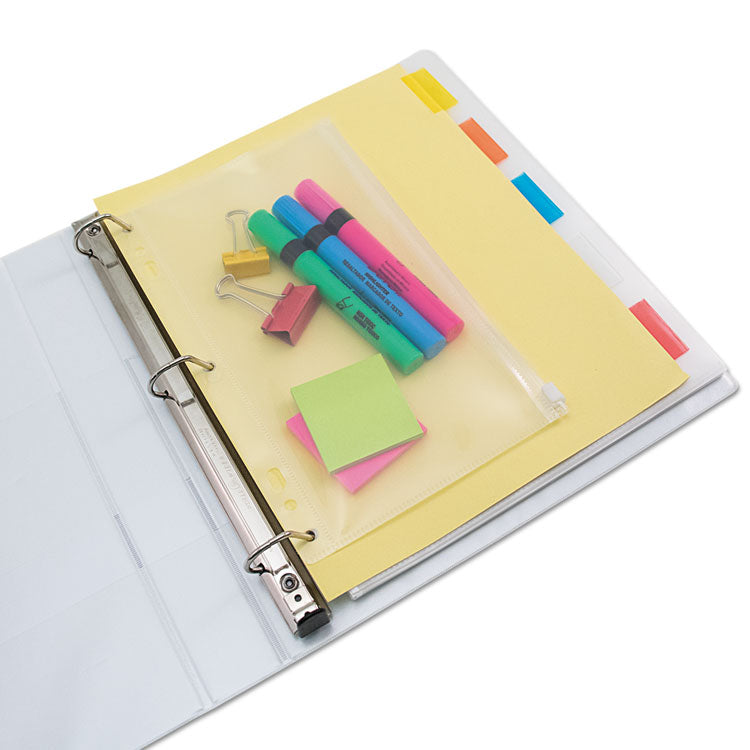 Zip-All Ring Binder Pocket, 2- to 7-Hole Punched, 6" x 9.5", Clear