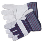 Men's Split Leather Palm Gloves, Gunn Cut, Wing Thumb, Large, Gray, Pair