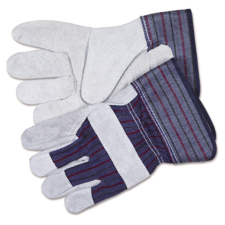Men's Split Leather Palm Gloves, Gunn Cut, Wing Thumb, Large, Gray, Pair
