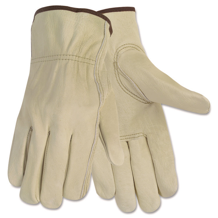 Economy Leather Drivers Gloves, Gunn Cut, Keystone Thumb, Large, Beige, Pair