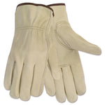 Economy Leather Drivers Gloves, Gunn Cut, Keystone Thumb, Medium, Beige, Pair