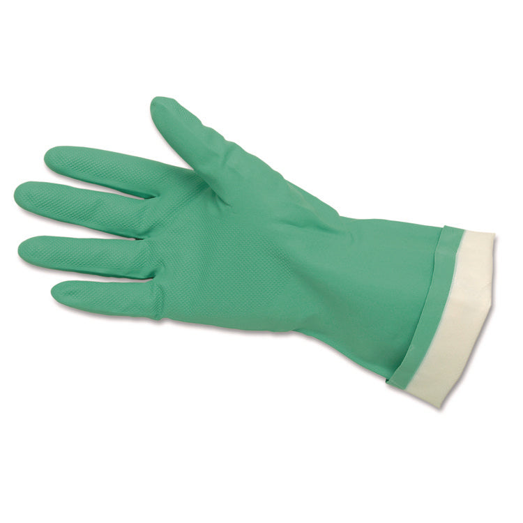 Flock-Lined Nitrile Gloves, One Size Fits Most, Green, 12 Pairs