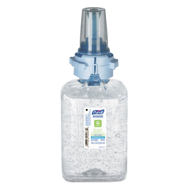 Advanced Hand Sanitizer Green Certified Gel Refill, For ADX-7 Dispensers, 700 mL, Fragrance-Free, 4/Carton