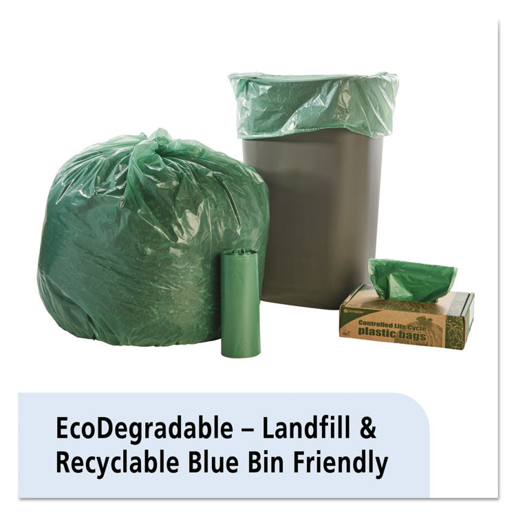 Controlled Life-Cycle Plastic Trash Bags, 33 Gal, 1.1 Mil, 33" X 40", Green, 40/box