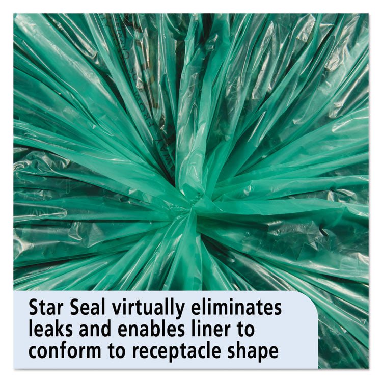 Controlled Life-Cycle Plastic Trash Bags, 33 Gal, 1.1 Mil, 33" X 40", Green, 40/box