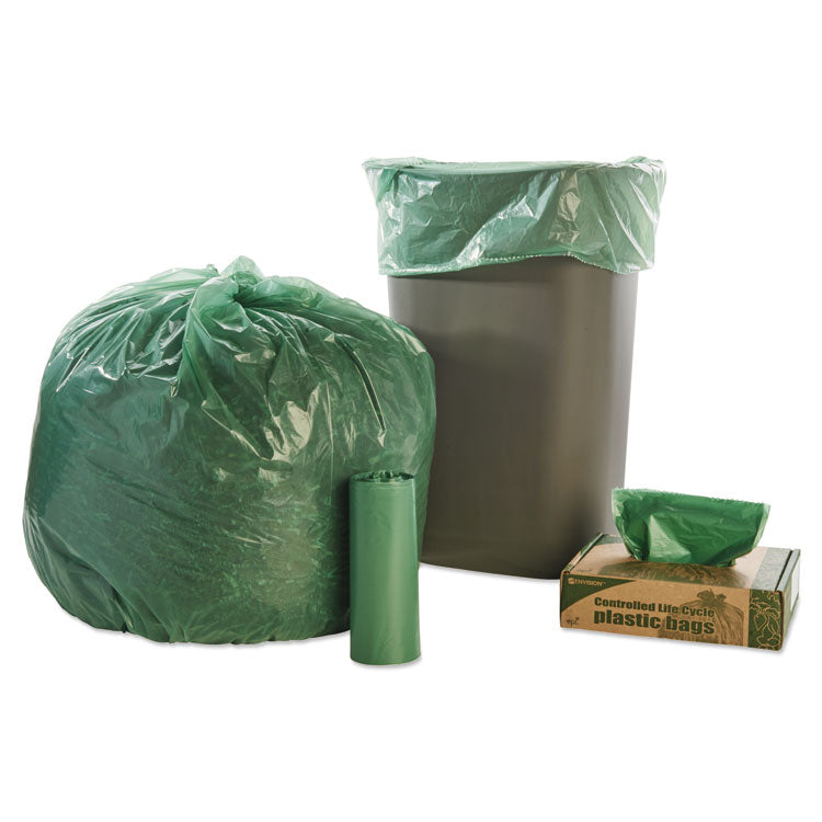 Controlled Life-Cycle Plastic Trash Bags, 33 Gal, 1.1 Mil, 33" X 40", Green, 40/box