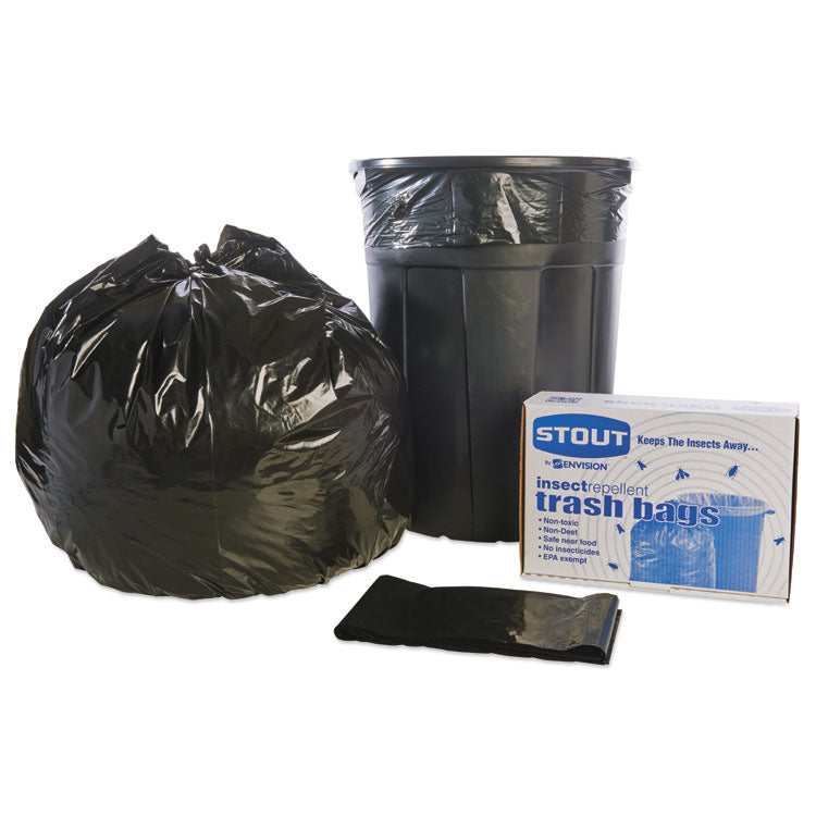 Insect-Repellent Trash Bags, 55 Gal, 2 Mil, 37" X 52", Black, 65/box