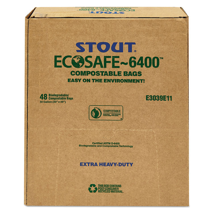 Ecosafe-6400 Bags, 30 Gal, 1.1 Mil, 30" X 39", Green, 48/box