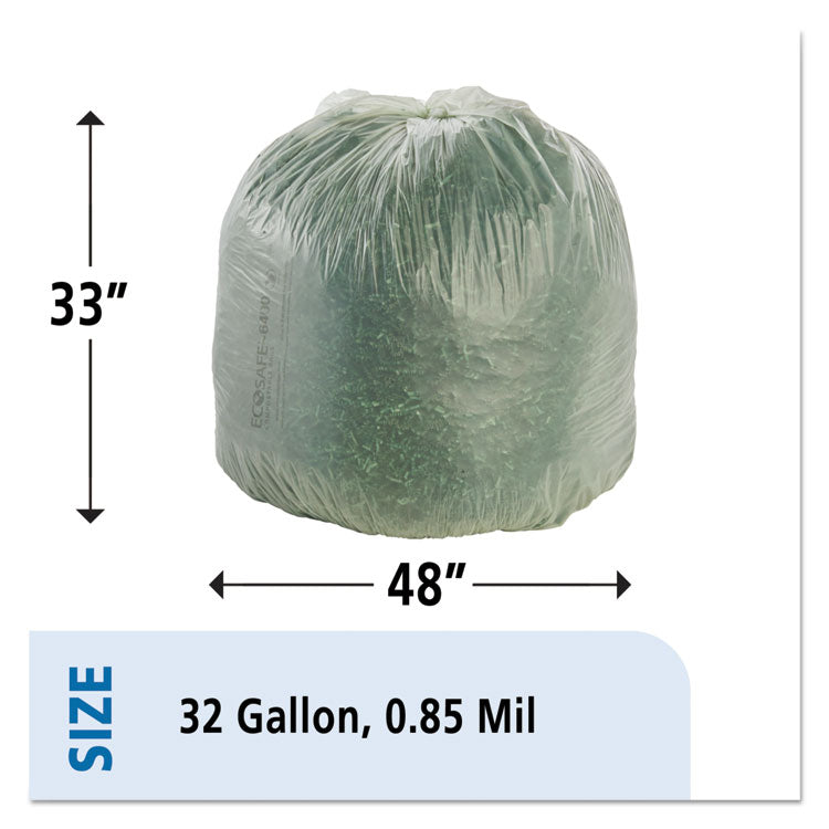 Ecosafe-6400 Bags, 32 Gal, 0.85 Mil, 33" X 48", Green, 50/box