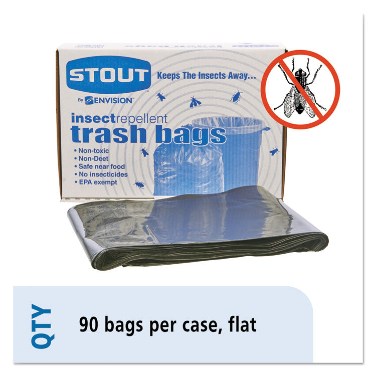 Insect-Repellent Trash Bags, 30 Gal, 2 Mil, 33" X 40", Black, 90/box