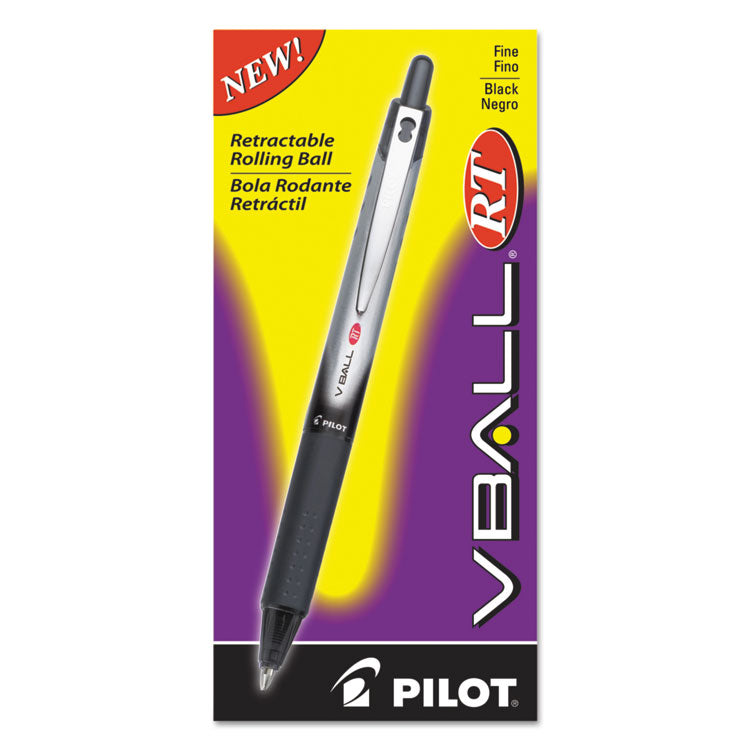 VBall RT Liquid Ink Rollerball Pen, Retractable, Fine 0.7 mm, Black Ink, Black/White Barrel