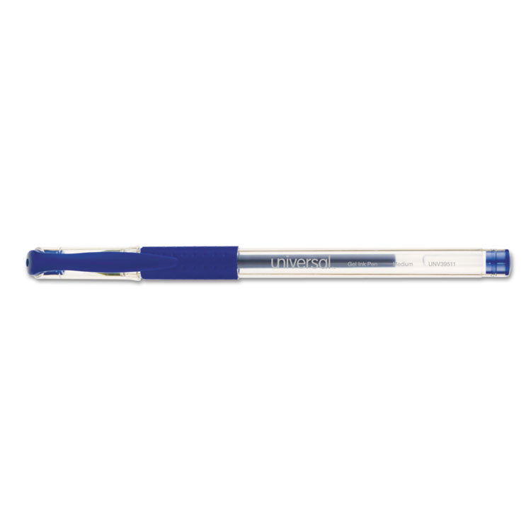 Comfort Grip Gel Pen, Stick, Medium 0.7 mm, Blue Ink, Clear/Blue Barrel, Dozen