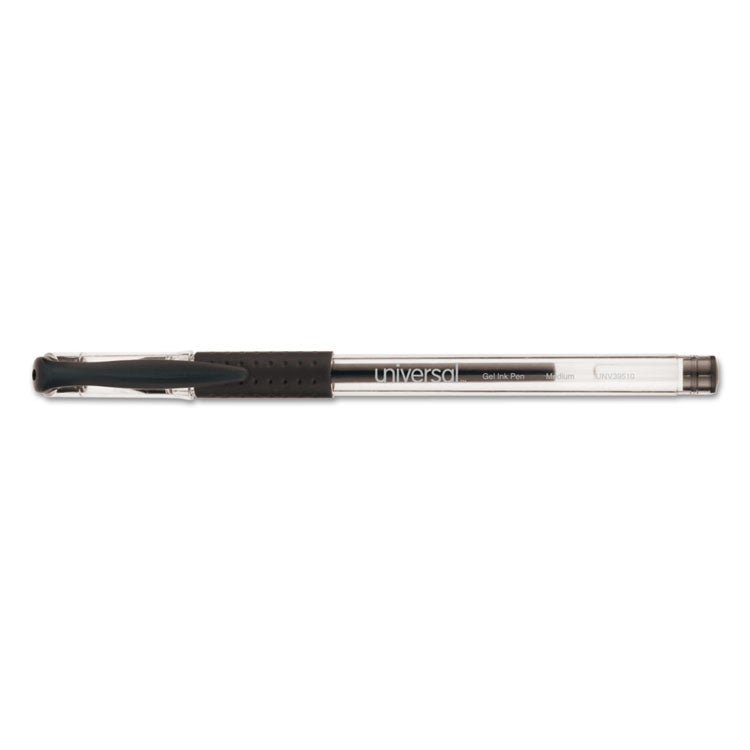 Comfort Grip Gel Pen, Stick, Medium 0.7 mm, Black Ink, Clear/Black Barrel, Dozen