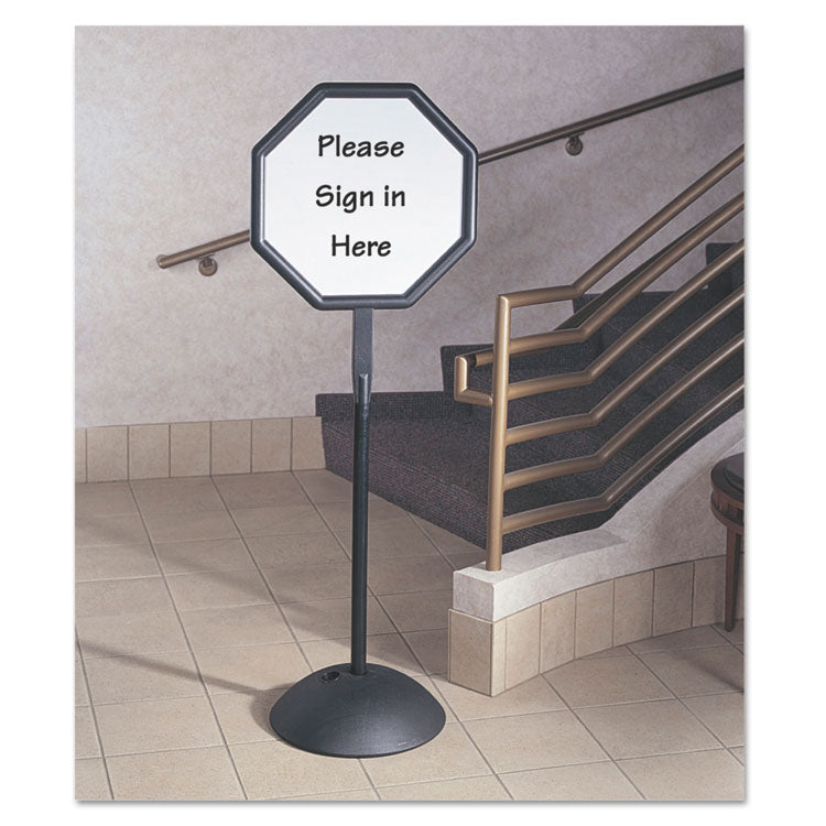WriteWay Two-Sided Dry Erase Standing Message Sign, White 18" x 18" Octagon Surface, Black Frame, 18" x 18" x 65"