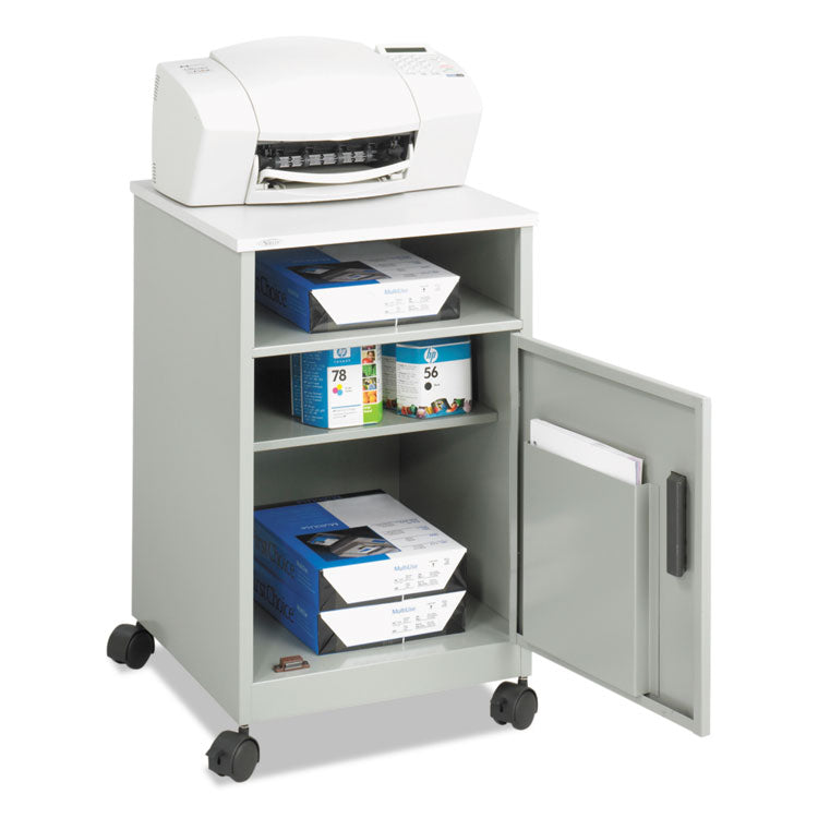Steel Machine Stand with Open Storage Compartment, Wood, 4 Shelves, 1 Bin, 15.25 x 17.25 x 27.25, Gray