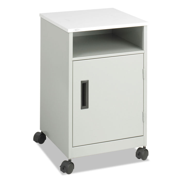 Steel Machine Stand with Open Storage Compartment, Wood, 4 Shelves, 1 Bin, 15.25 x 17.25 x 27.25, Gray