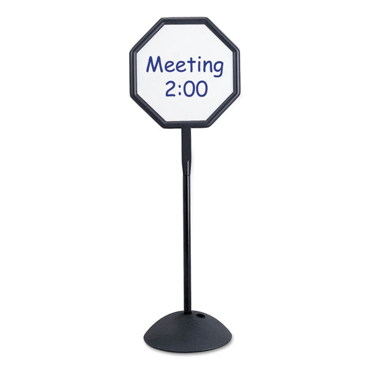 WriteWay Two-Sided Dry Erase Standing Message Sign, White 18" x 18" Octagon Surface, Black Frame, 18" x 18" x 65"