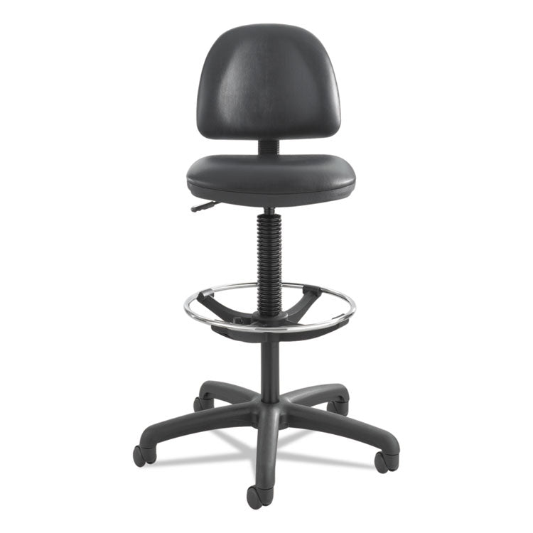 Precision Extended-Height Swivel Stool, Adjustable Footring, Supports 250 Lb, 23" To 33" Seat Height, Black Vinyl, Black Base
