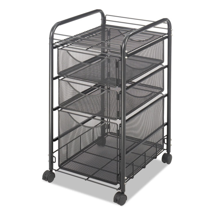 Onyx Mesh Mobile File with Two Supply Drawers, Metal, 1 Shelf, 3 Drawers, 15.75" x 17" x 27", Black