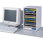 Wood Vertical Desktop Sorter, 11 Compartments, 10.63 x 11.88 x 16, Medium Oak