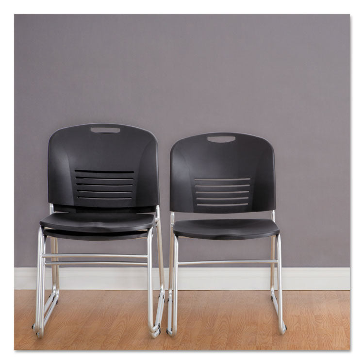 Vy Series Stack Chairs, Supports Up to 350 lb, 18.75" Seat Height, Black Seat, Black Back, Silver Base, 2/Carton