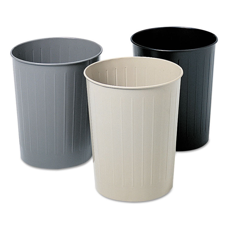 Round Wastebaskets, 23.5 qt, Steel, Black