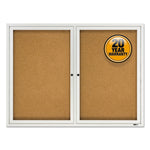 Enclosed Outdoors Bulletin Board with Two Doors, 48" x 36", Tan Surface, Anodized Aluminum Frame