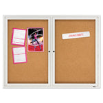Enclosed Outdoors Bulletin Board with Two Doors, 48" x 36", Tan Surface, Anodized Aluminum Frame
