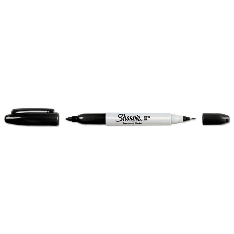 Twin-Tip Permanent Marker, Extra-Fine/fine Bullet Tips, Black, Dozen