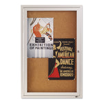 Enclosed Indoor Cork Bulletin Board with One Hinged Door, 24" x 36", Tan Surface, Satin Aluminum Frame
