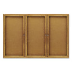 Enclosed Indoor Cork Bulletin Board with Three Hinged Doors, 72" x 48", Tan Surface, Oak Finished Fiberboard (MDF) Frame