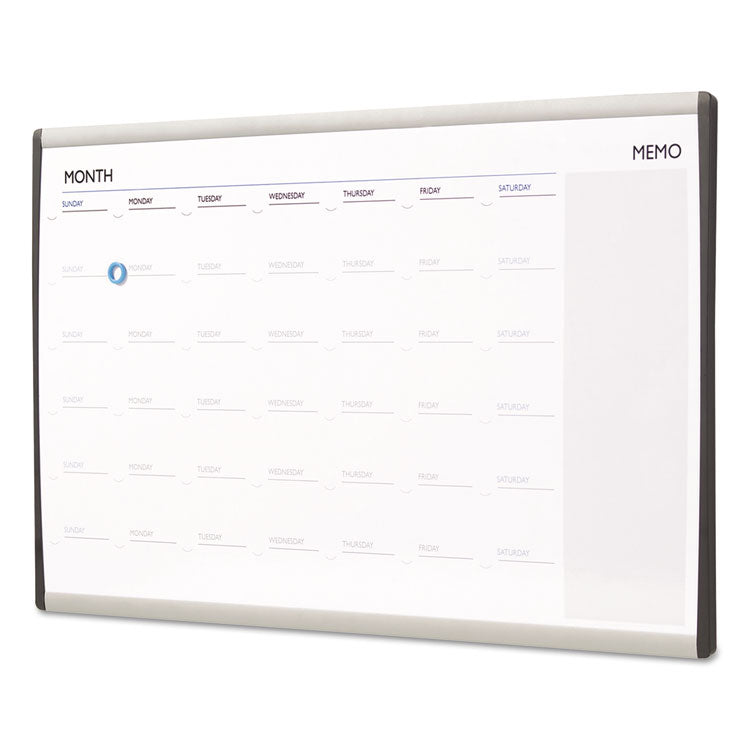 ARC Frame Cubicle Board, Monthly Planning/Scheduling Calendar, 30" x 18", White Magnetic Surface, Satin Aluminum Frame