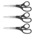 KleenEarth Basic Plastic Handle Scissors, 8" Long, 3.25" Cut Length, Straight Black Handle, 3/Pack