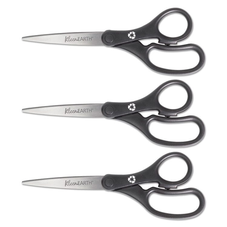 KleenEarth Basic Plastic Handle Scissors, 8" Long, 3.25" Cut Length, Straight Black Handle, 3/Pack