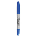 Twin-Tip Permanent Marker, Extra-Fine/fine Bullet Tips, Blue, Dozen