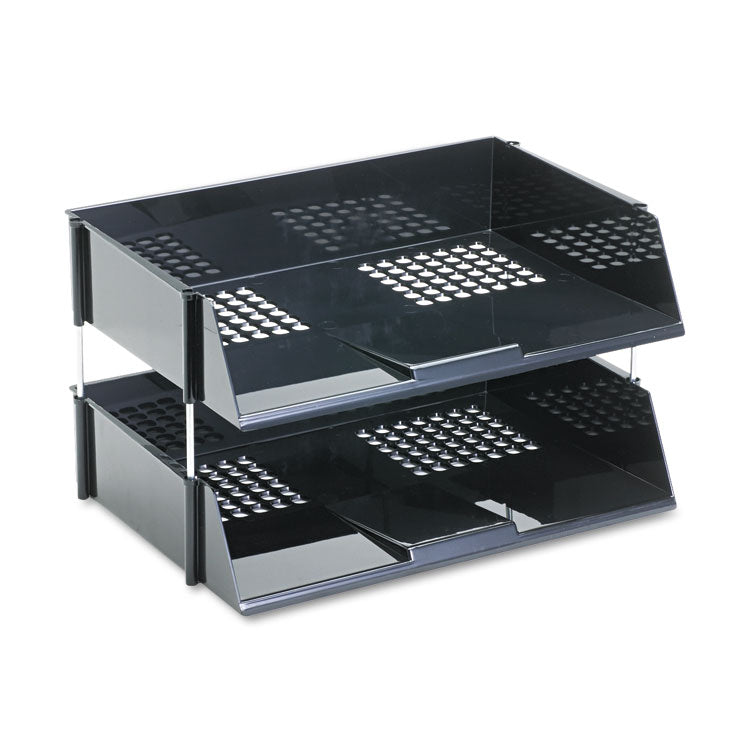 Industrial Tray Side-Load Stacking Tray Set, 2 Sections, Letter To Legal Size Files, 16.38" X 11.13" X 3.5", Black, 2/pack