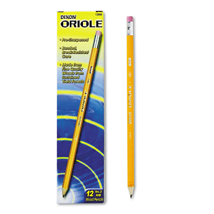 Oriole Presharpened Pencils, HB (#2), Black Lead, Yellow Barrel, Dozen