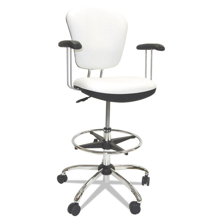 Lab And Healthcare Seating, Supports Up To 300 Lb, 21" To 28" Seat Height, White Seat/back, Chrome Base