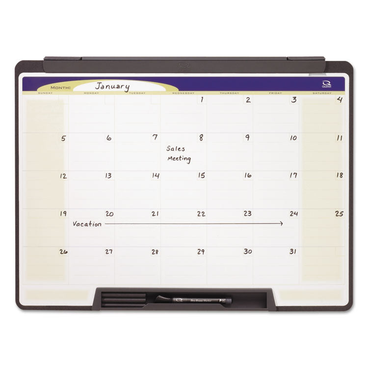 Motion Cubicle Dry Erase Monthly Calendar, 24" x 18", White Surface, Black Plastic Frame
