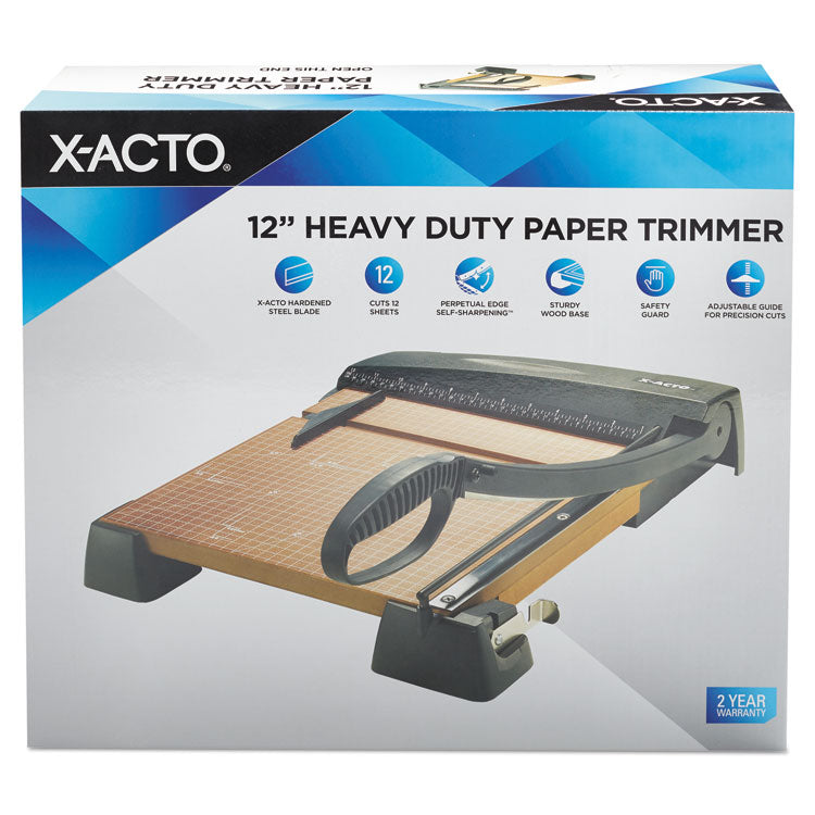 Heavy-Duty Wood Base Guillotine Trimmer, 12 Sheets, 12" Cut Length, 12 X 12
