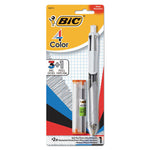 4-Color 3 + 1 Ballpoint Pen/Pencil, Retractable, Medium 1 mm Pen/0.7 mm Pencil, Black/Blue/Red Ink, Gray/White Barrel